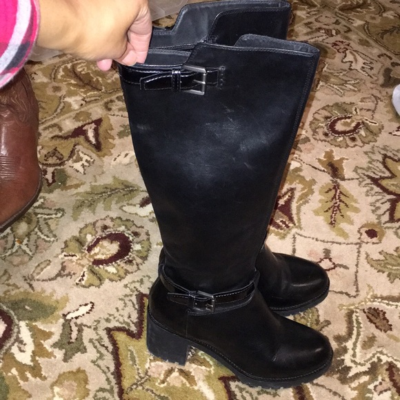 GEOX BLACK LEATHER CHUNKY HEEL KNEE HI BOOTS EUC - Picture 6 of 8